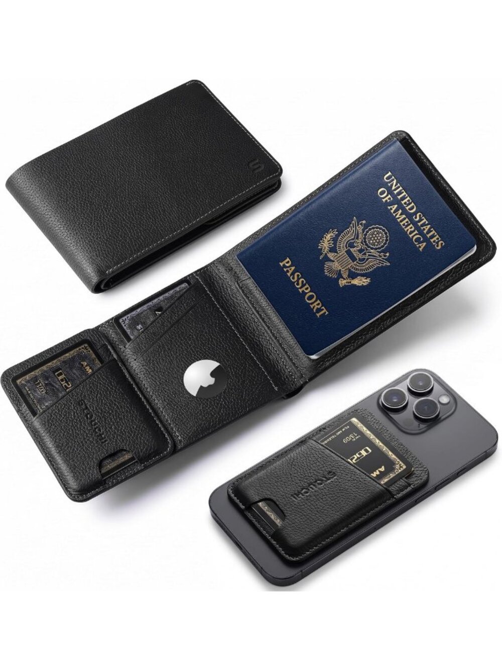Stylish Top-Grain Leather Passport Holder with AirTag Slot & RFID Blocking for